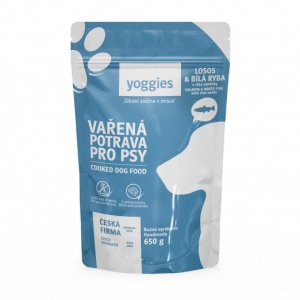 Yoggies Vařená potrava pro psy – losos a bílá ryba s chia semínky 650 g