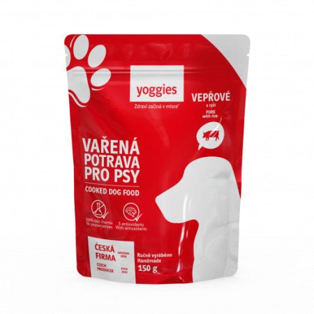 Yoggies Vařená potrava pro psy – vepřové maso s rýží 150 g