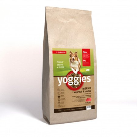 Yoggies Ibérico vepřové maso s jablky, granule lisované za studena s probiotiky 10 kg