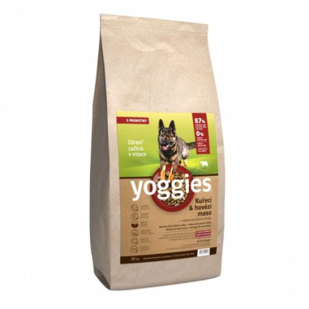 Yoggies Kuřecí&hovězí maso, granule lisované za studena s probiotiky 20 kg