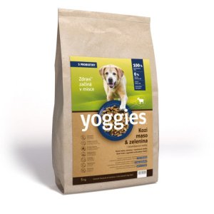 Yoggies Kozí maso&zelenina, hypoalergenní granule lisované za studena s probiotiky 5 kg