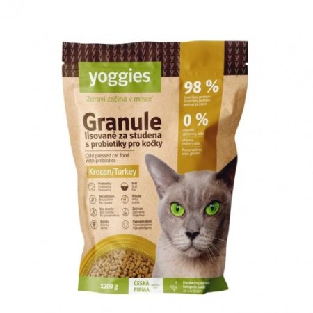 Yoggies granule pro kočky s krocaním masem lisované za studena s probiotiky 1,2 kg