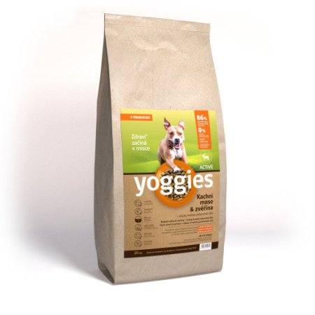 Yoggies Active Kachní maso&zvěřina, granule lisované za studena s probiotiky 20 kg