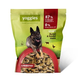 Yoggies Kuřecí a hovězí maso, granule lisované za studena vzorek 90g 