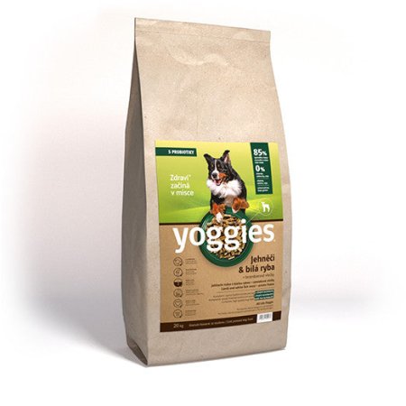 Yoggies Jehněčí maso&bílá ryba, granule lisované za studena s probiotiky 20 kg