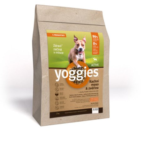 Yoggies Active Kachní maso&zvěřina, granule lisované za studena s probiotiky 2 kg