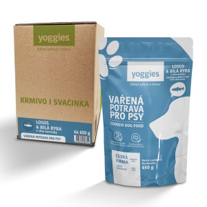 Yoggies Vařená potrava pro psy - losos a bílá ryba s chia semínky 6 x 650 g