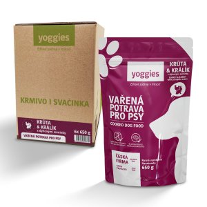 Yoggies Vařená potrava pro psy - krůtí a králičí maso s dýňovým semínekm 6 x 650 g