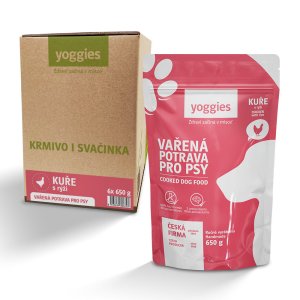 Yoggies Vařená potrava pro psy - kuřecí maso s rýží 6 x 650 g