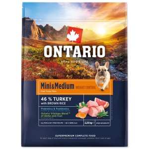 Krmivo Ontario Mini & Medium Weight Control Turkey & Brown Rice 2,25kg