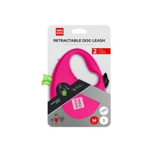 WAUDOG vodítko samonavíjacie so zásobníkom na vrecká Ružové 20kg/5m/M