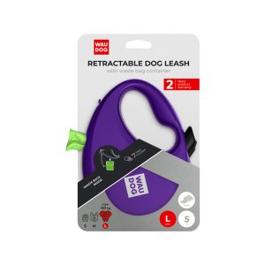 WAUDOG vodítko samonavíjacie so zásobníkom na vrecká Fialové 40kg/5m/L