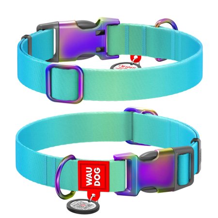 WAUDOG obojok nylon Gradient Modro-zelený QR (L/33-49cm/2,5cm) 