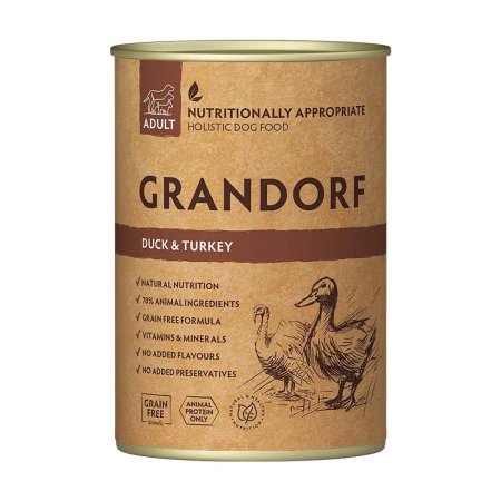 Grandorf konzerva pre psov Adult Kačica a moriak 400g