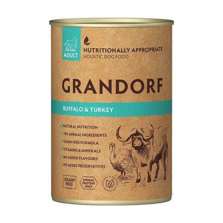 Grandorf konzerva pre psov Adult Bizon a moriak 400g