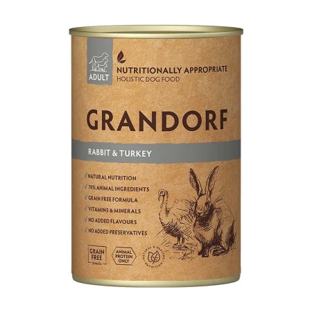 Grandorf konzerva pre psov Adult Králik a moriak 400g