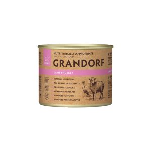 Grandorf konzerva pre psov Puppy Jahňa a moriak 200g