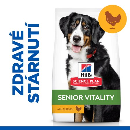 Hill’s Science Plan Senior Vitality pre veľké staršie psy s kuracím a ryžou 14 kg (POŠKODENÝ OBAL)