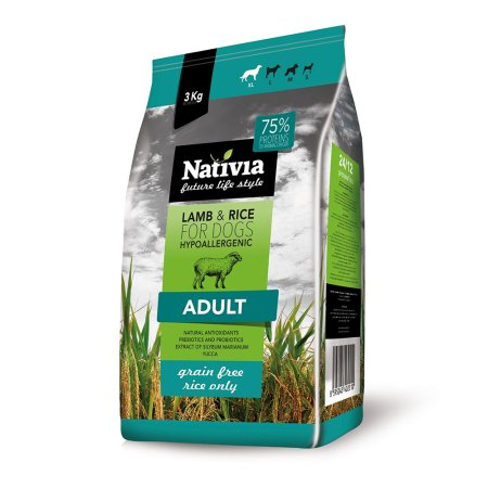 Nativia Lamb & Rice Adult 3 kg (POŠKODENÝ OBAL, váha 2,7 kg)