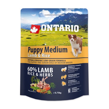 ONTARIO Puppy Medium Lamb & Rice 0,75 kg (EXPIRÁCIA 04/2025)