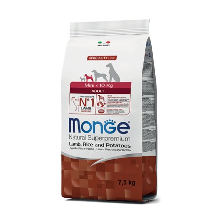 MONGE Dog Mini Adult Jehně,rýže,brambory 25/16, 7,5 kg 