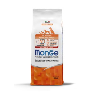 MONGE Dog Puppy & Junior Kachna, rýže, brambory 12 kg