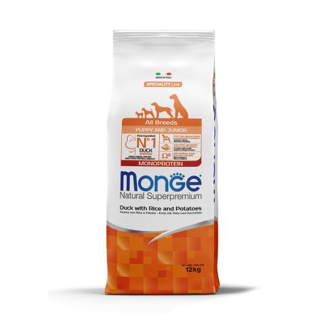 MONGE Dog Puppy & Junior Kachna, rýže, brambory 12 kg