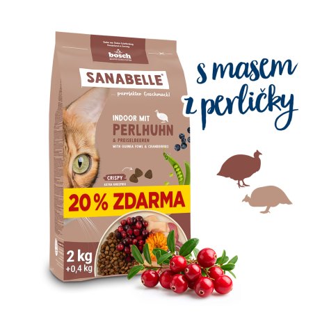 Bosch Cat Sanabelle Indoor Guinea fowl 2 kg + 0,4 kg ZDARMA