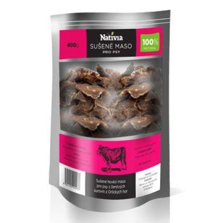 Nativia Sušené hovädzie mäso pochúťka pre psov 400g (POŠKODENÝ OBAL)