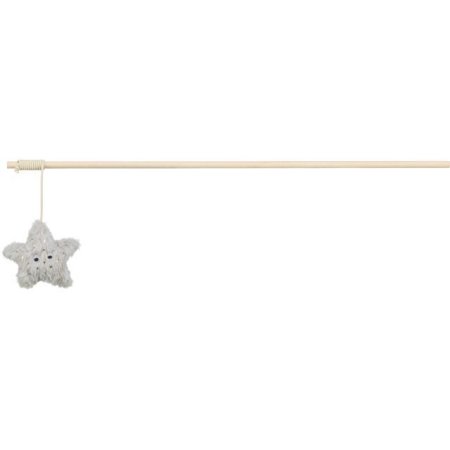 Vianočný hrací prút s hviezdičkou a catnipom, 48 cm, plyš/drevo, šedá