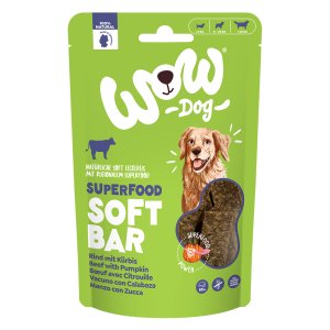 WOW Dog pamlsky Superfood měkké proužky Hovězí s dýní 150g