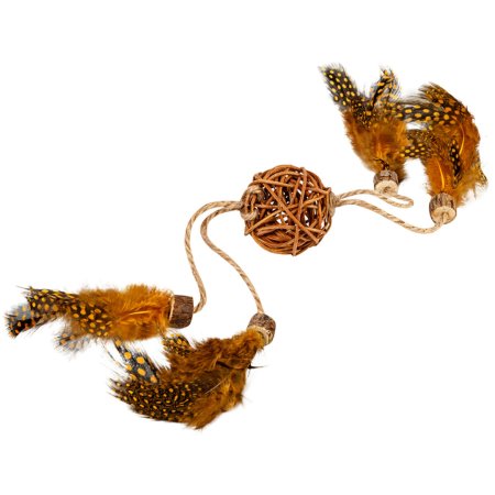 WAUCAT Natural hračka pro kočky Proutěný míček s peříčky