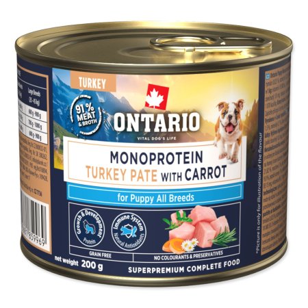 Konzerva Ontario Puppy monoprotein krůtí pate s mrkví 200g
