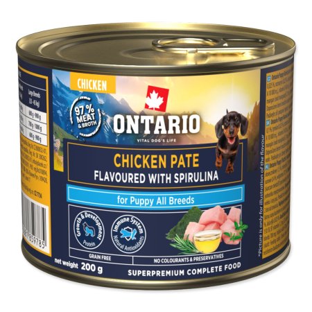 Konzerva Ontario Puppy kuracie pate s príchuťou spiruliny 200g