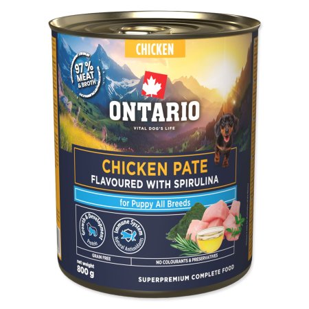 Konzerva Ontario Puppy kuracie pate s príchuťou spiruliny 800g