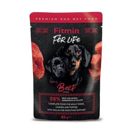 Fitmin For Life Hovězí kapsička pro štěňata a dospělé psy s inulinem 85 g
