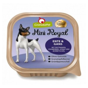 GranataPet Mini Royal Kačica & hus s pastierom, brusnicami, špenátom a borákovým olejom balenie 150 g