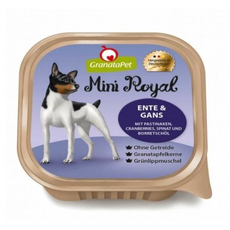 GranataPet Mini Royal Kačica & hus s pastierom, brusnicami, špenátom a borákovým olejom balenie 150 g