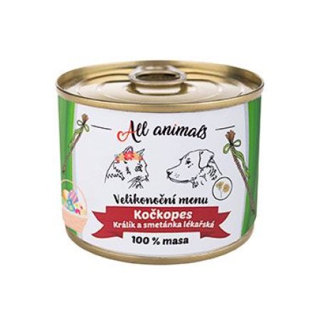 ALL ANIMALS Veľkonočné menu KOČKOPES - limitovaná edícia konzerva s králikom a púpavou 200 g