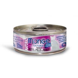 MONGE NATURAL tuniak s kuracími prsiami a hovädzím pre mačky 80 g (EXPIRÁCIA 03/2026)