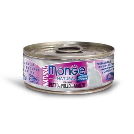 MONGE NATURAL tuniak s kuracími prsiami a hovädzím pre mačky 80 g (EXPIRÁCIA 03/2026)