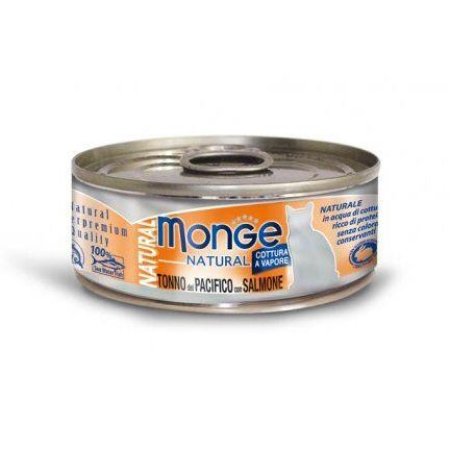 MONGE NATURAL kúsky tuniaka s lososom pre mačky 80 g (EXPIRÁCIA 03/2026)