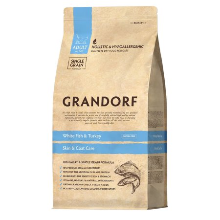 Grandorf granule pre mačky Adult Skin Care - Biela ryba a moriak 2kg