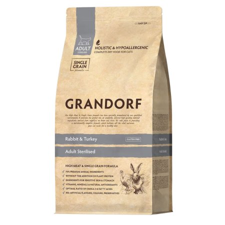 Grandorf granule pre mačky Adult Sterilised - Králik a moriak 2kg