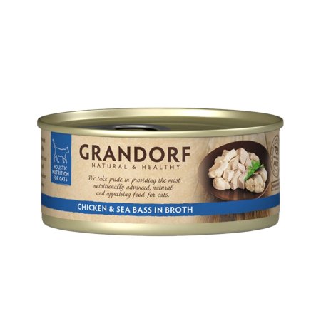 Grandorf konzerva pre mačky Kuracie prsia s morským vlkom 70g