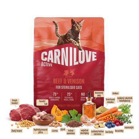 Carnilove Active Cat Dry Made with Beef & Venison for Sterilised Adult All Breeds 2 kg