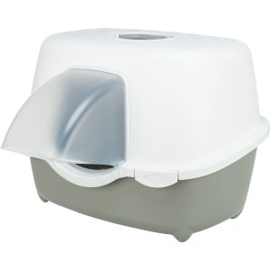 Toaleta pre mačky DAVIO TOP s krytým vstupom, 56 × 39 × 39 cm, šedá/biela