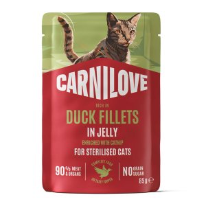 Carnilove Cat Pouch Jelly rich v kačica napučaný with Catnip for Sterilised 85 g