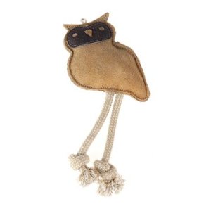 Hračka pes animALL Sova s povrazmi koža, natural 28cm