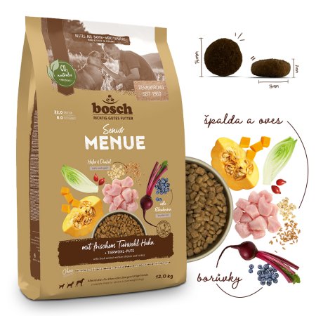 Bosch HPC MENUE Senior with animal welfare chicken + spelt & oats 12 kg (EXPIRÁCIA 05/2026)
